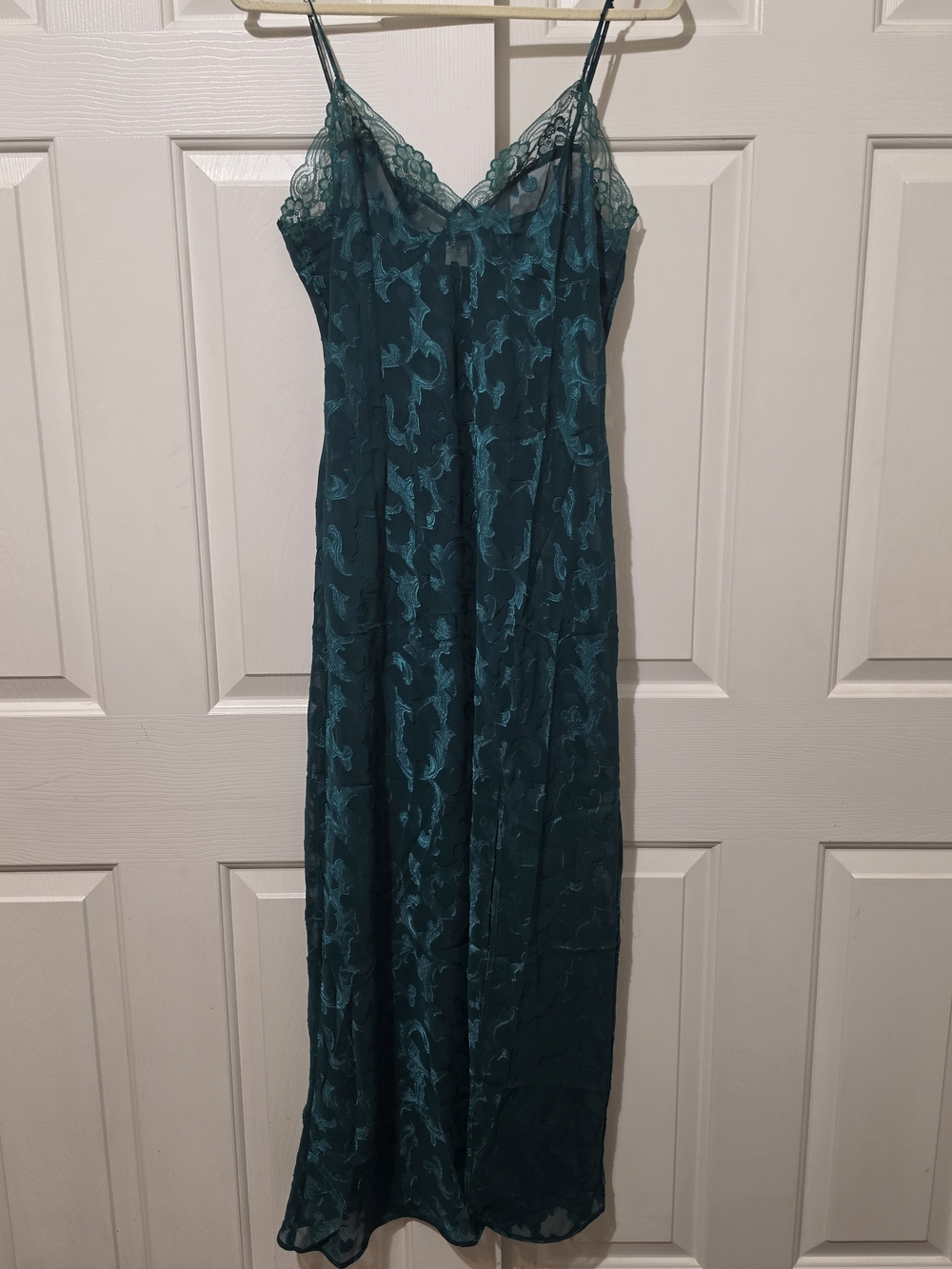 Vintage Victorias Secret Gold Label Maxi Slip Dress Floral Lingerie Gown Green L